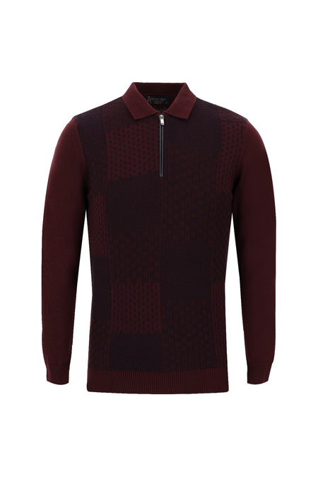 Koyu Bordo Polo Yaka Regular Fit Fermuarlı Triko Kazak