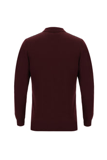 Koyu Bordo Polo Yaka Regular Fit Fermuarlı Triko Kazak