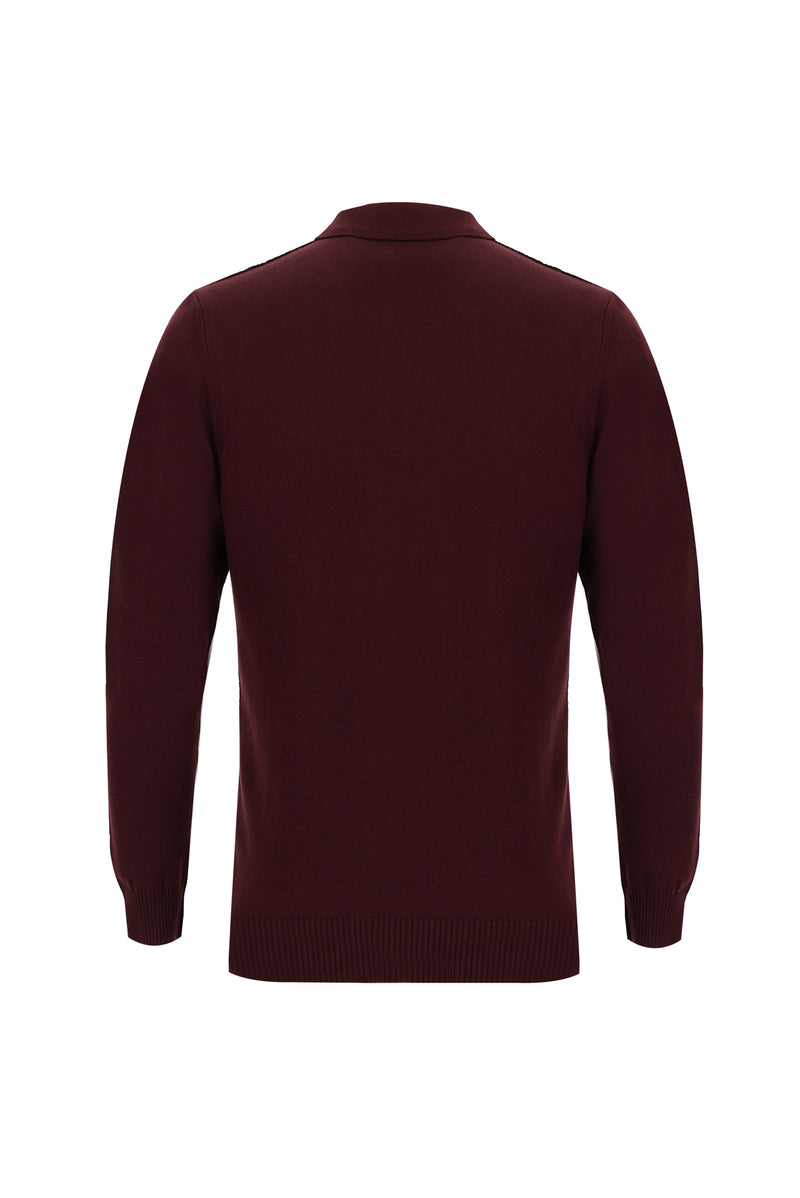 Koyu Bordo Polo Yaka Regular Fit Fermuarlı Triko Kazak