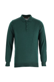 Koyu Yeşil Polo Yaka Regular Fit Triko Kazak