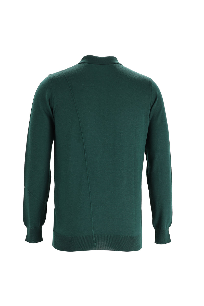 Koyu Yeşil Polo Yaka Regular Fit Triko Kazak