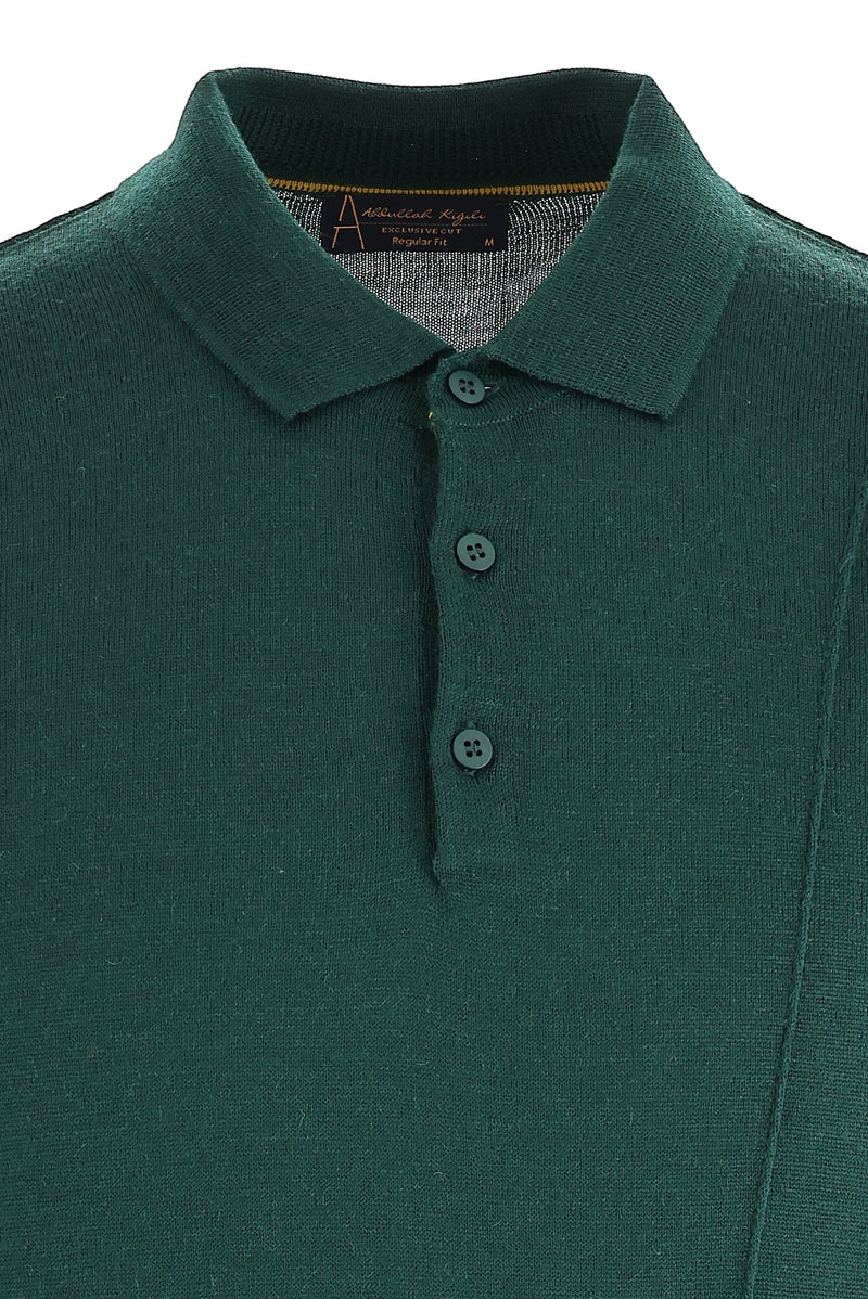 Koyu Yeşil Polo Yaka Regular Fit Triko Kazak