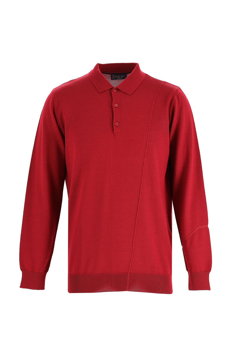 Koyu Kırmızı Polo Yaka Regular Fit Yünlü Triko Kazak