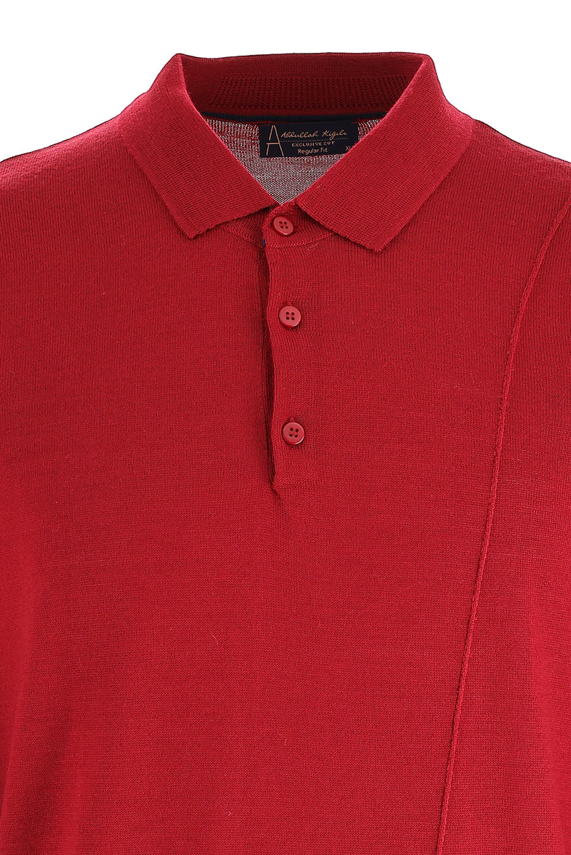 Koyu Kırmızı Polo Yaka Regular Fit Yünlü Triko Kazak
