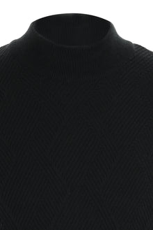 Siyah Yarım Balıkçı Yaka Regular Fit Desenli Triko Kazak