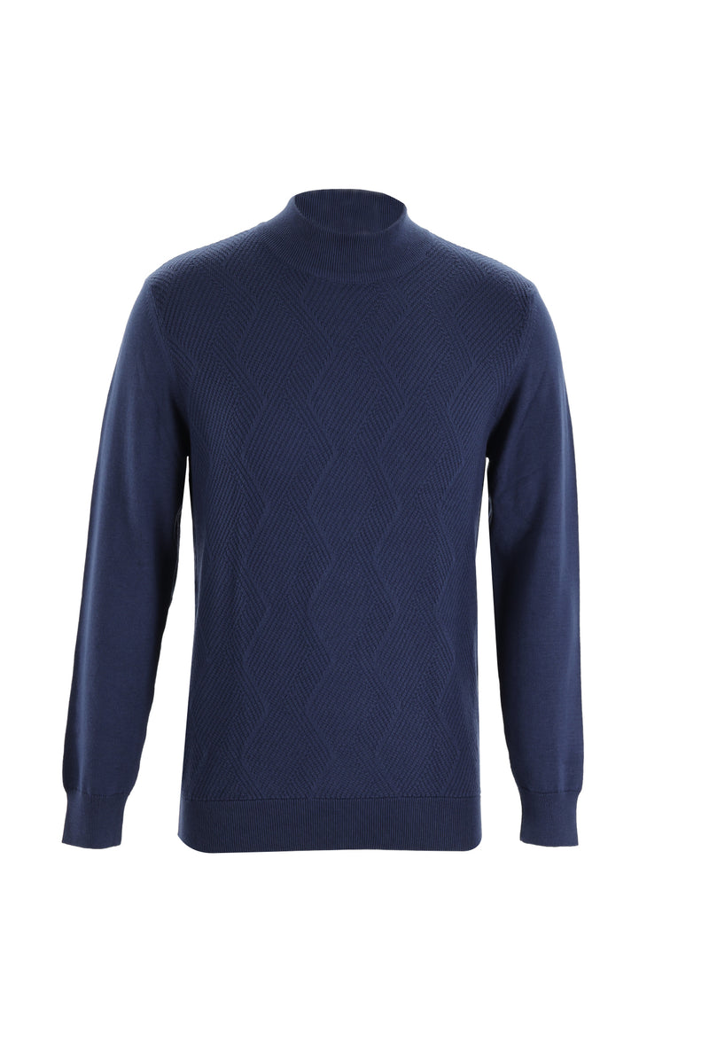 Açık Lacivert Yarım Balıkçı Yaka Regular Fit Desenli Triko Kazak