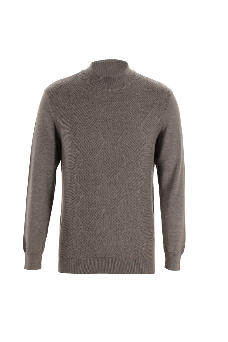 Açık Kahve  Yarım Balıkçı Yaka Regular Fit Desenli Triko Kazak