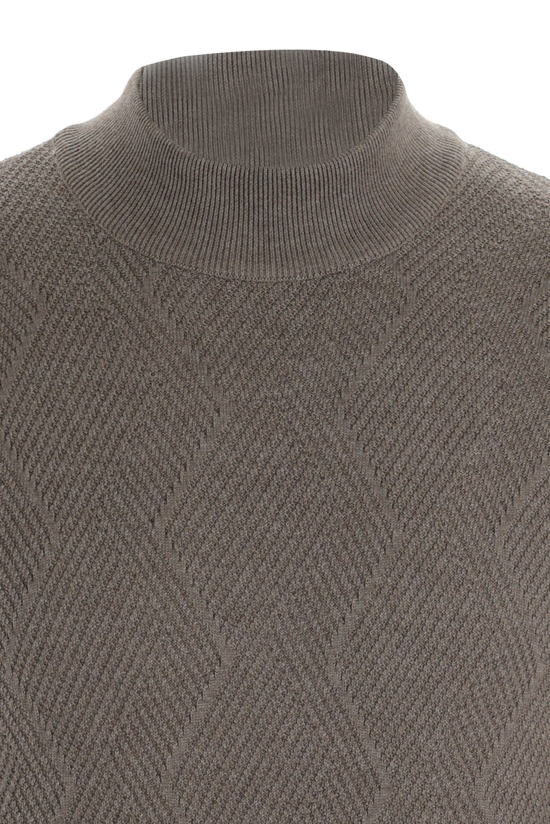 Açık Kahve  Yarım Balıkçı Yaka Regular Fit Desenli Triko Kazak