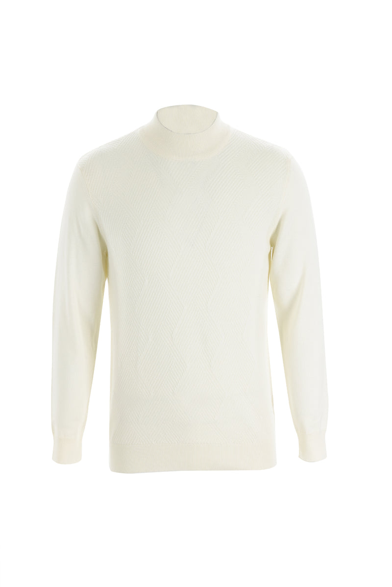 Ekru Yarım Balıkçı Yaka Regular Fit Desenli Triko Kazak