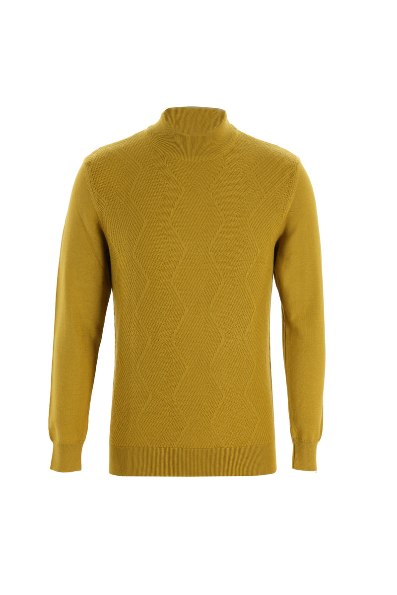 Hardal Yarım Balıkçı Yaka Regular Fit Desenli Triko Kazak