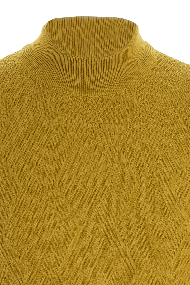 Hardal Yarım Balıkçı Yaka Regular Fit Desenli Triko Kazak