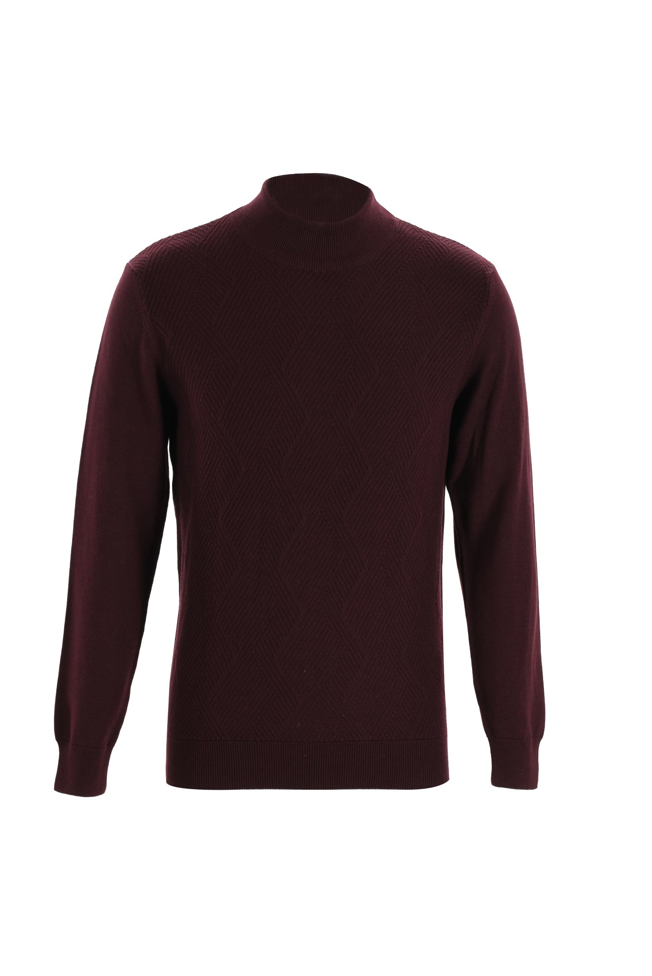 Koyu Bordo Yarım Balıkçı Yaka Regular Fit Desenli Triko Kazak