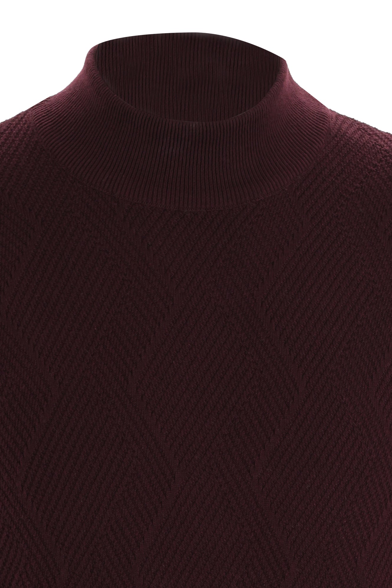 Koyu Bordo Yarım Balıkçı Yaka Regular Fit Desenli Triko Kazak