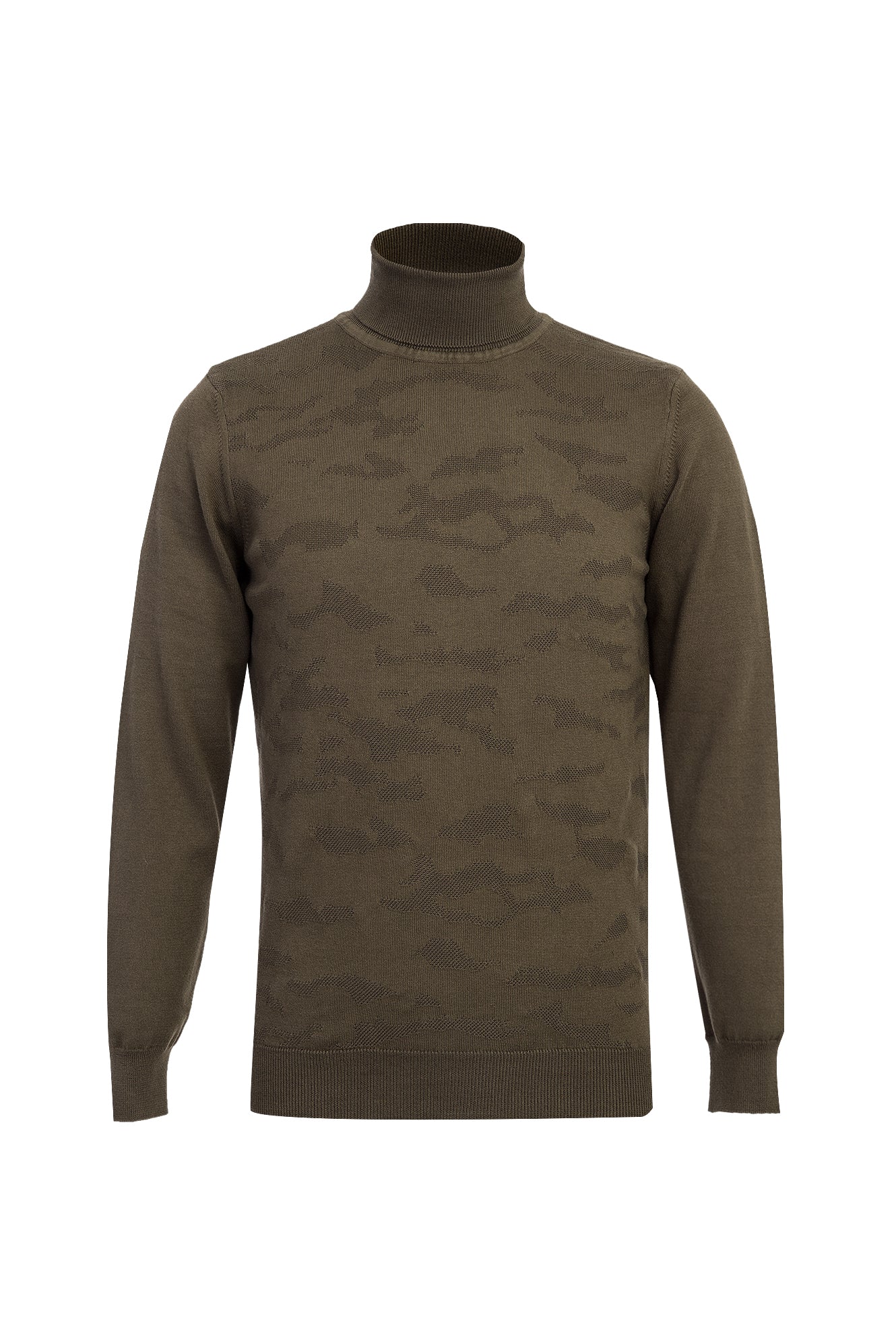 Orta Haki Balıkçı Yaka Slim Fit Dar Kesim Triko Kazak