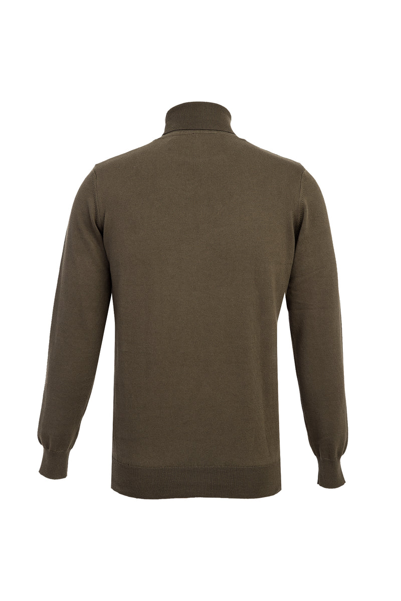 Orta Haki Balıkçı Yaka Slim Fit Dar Kesim Triko Kazak