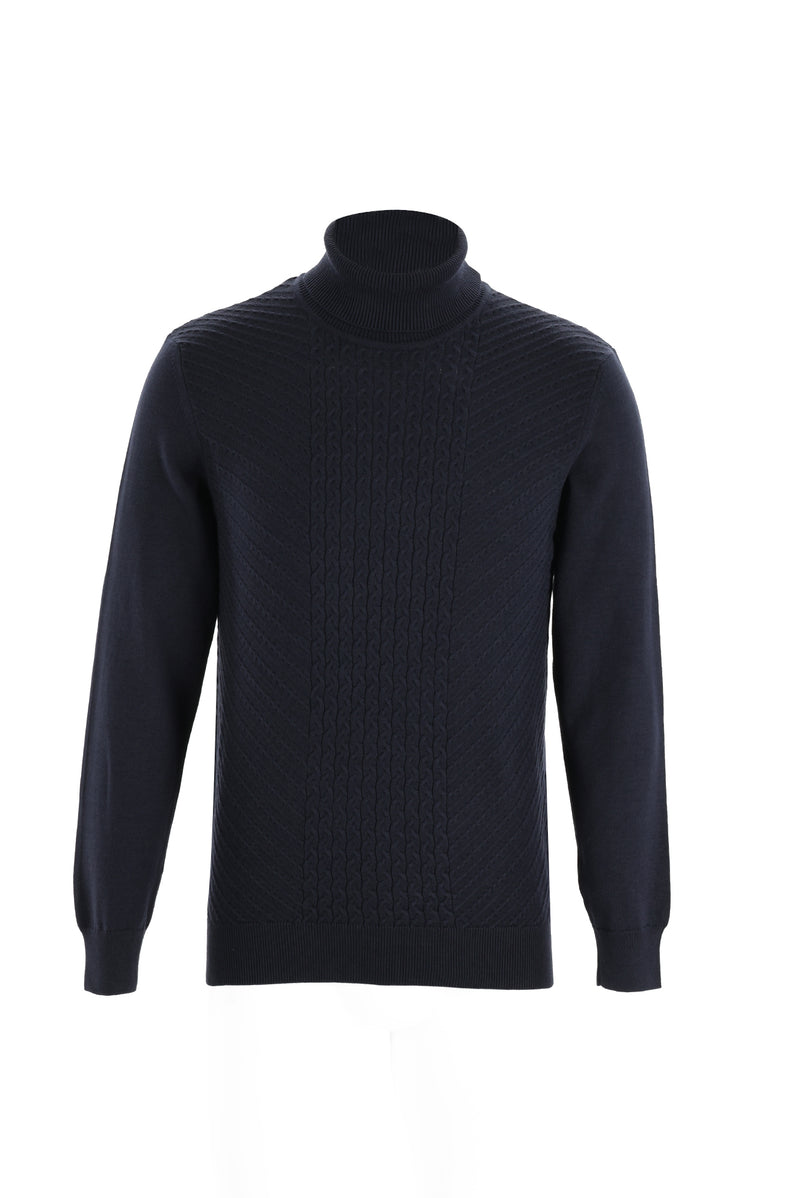 Koyu Lacivert Balıkçı Yaka Slim Fit Dar Kesim Triko Kazak