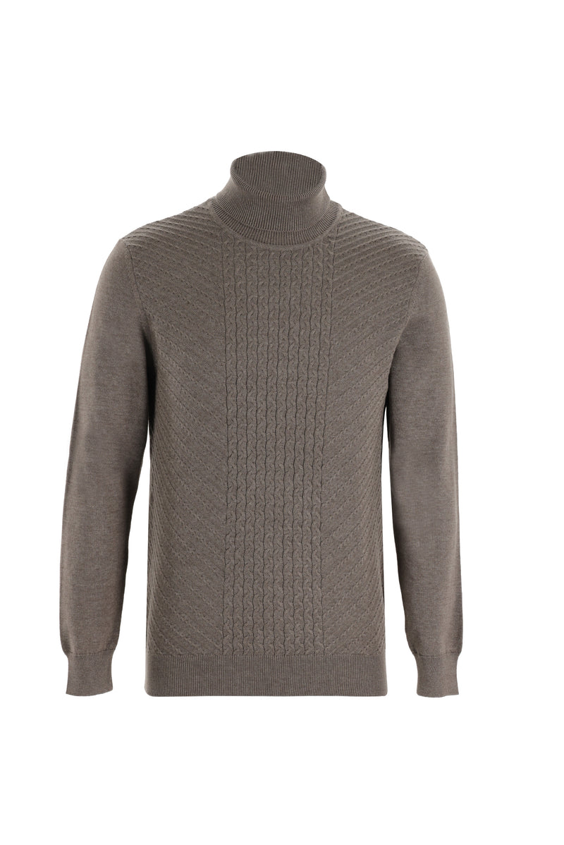 Açık Kahve  Balıkçı Yaka Slim Fit Dar Kesim Triko Kazak