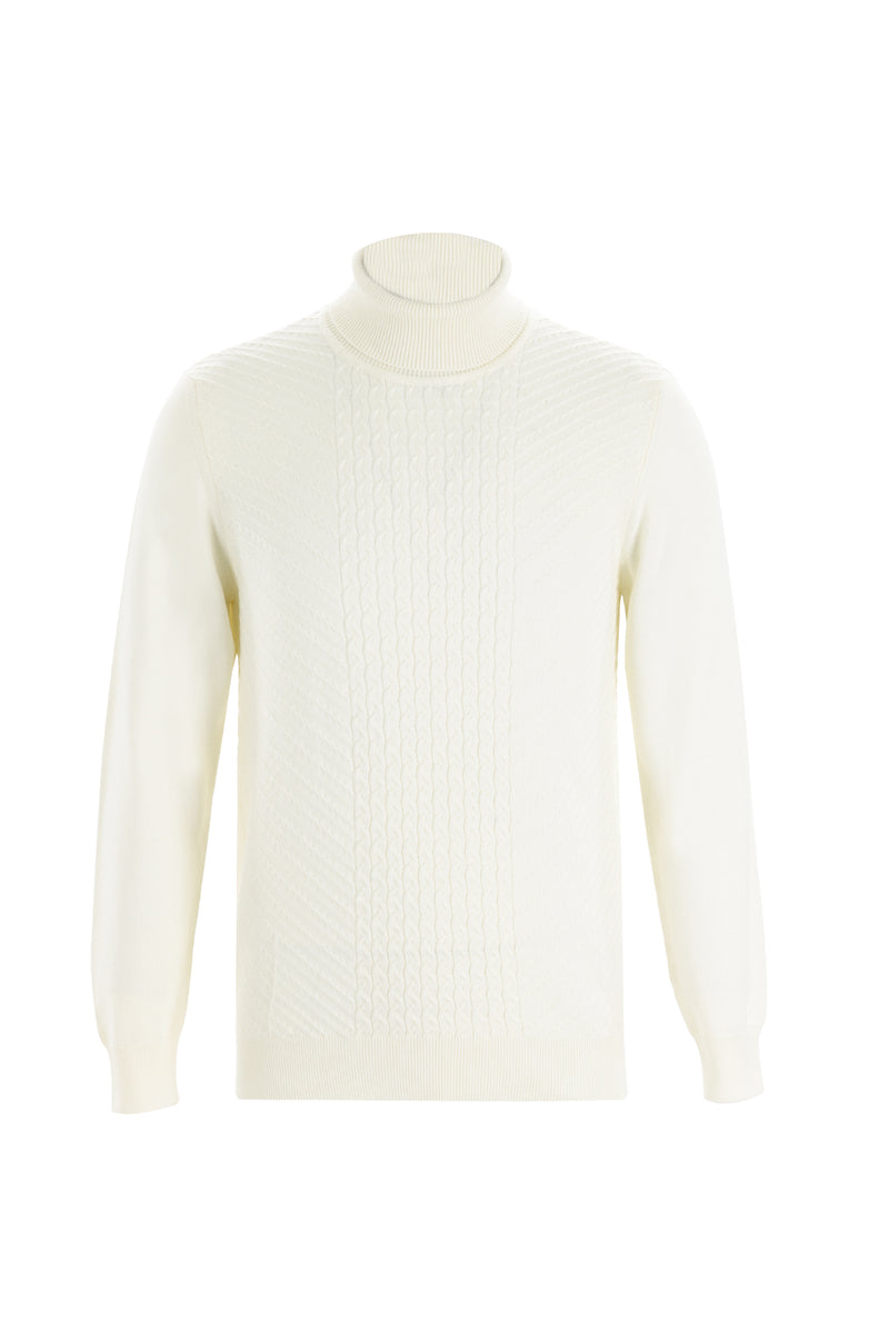 Ekru Balıkçı Yaka Slim Fit Dar Kesim Triko Kazak