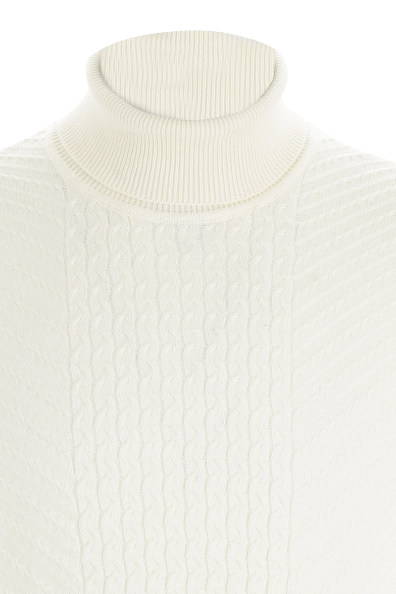 Ekru Balıkçı Yaka Slim Fit Dar Kesim Triko Kazak