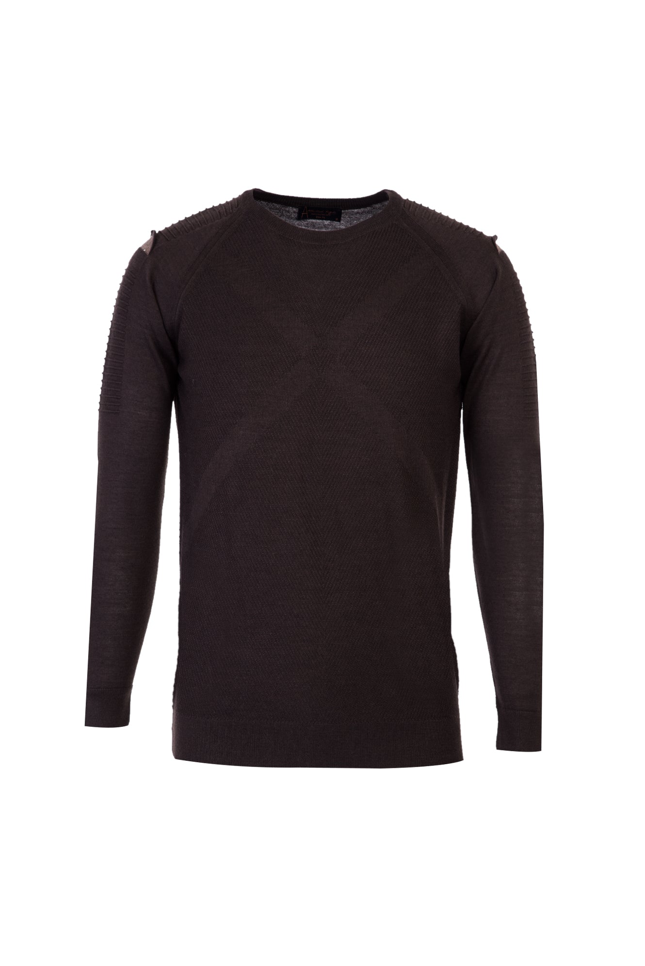 Açık Kahve  Bisiklet Yaka Slim Fit Dar Kesim Yünlü Desenli Triko Kazak