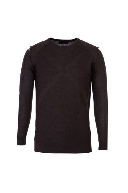 Açık Kahve  Bisiklet Yaka Slim Fit Dar Kesim Yünlü Desenli Triko Kazak