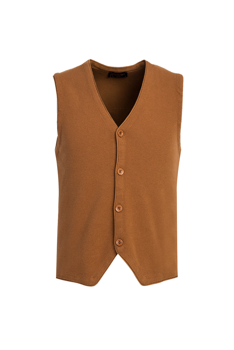 Camel Slim Fit Dar Kesim Triko Yelek