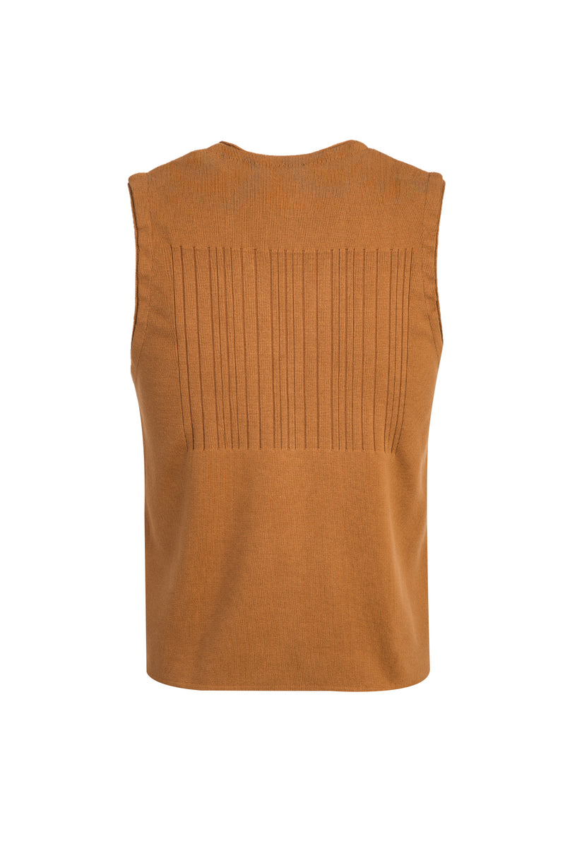 Camel Slim Fit Dar Kesim Triko Yelek