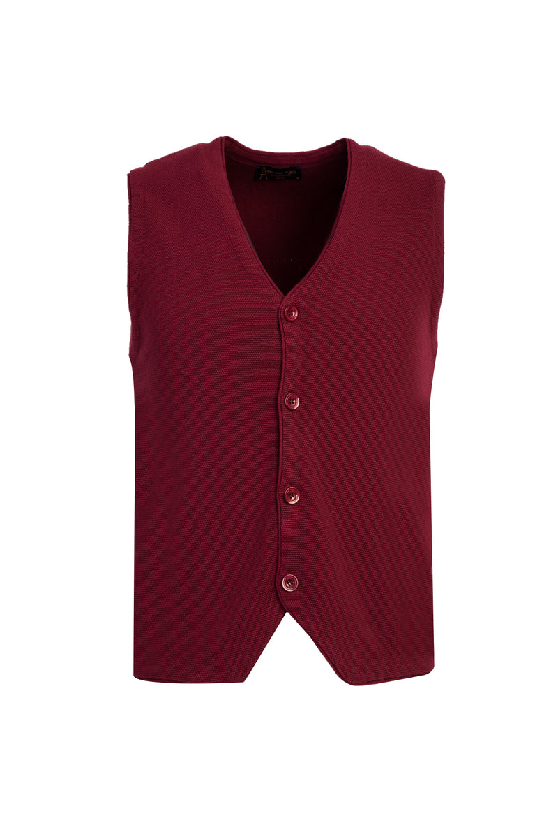 Şarap Bordo Slim Fit Dar Kesim Triko Yelek