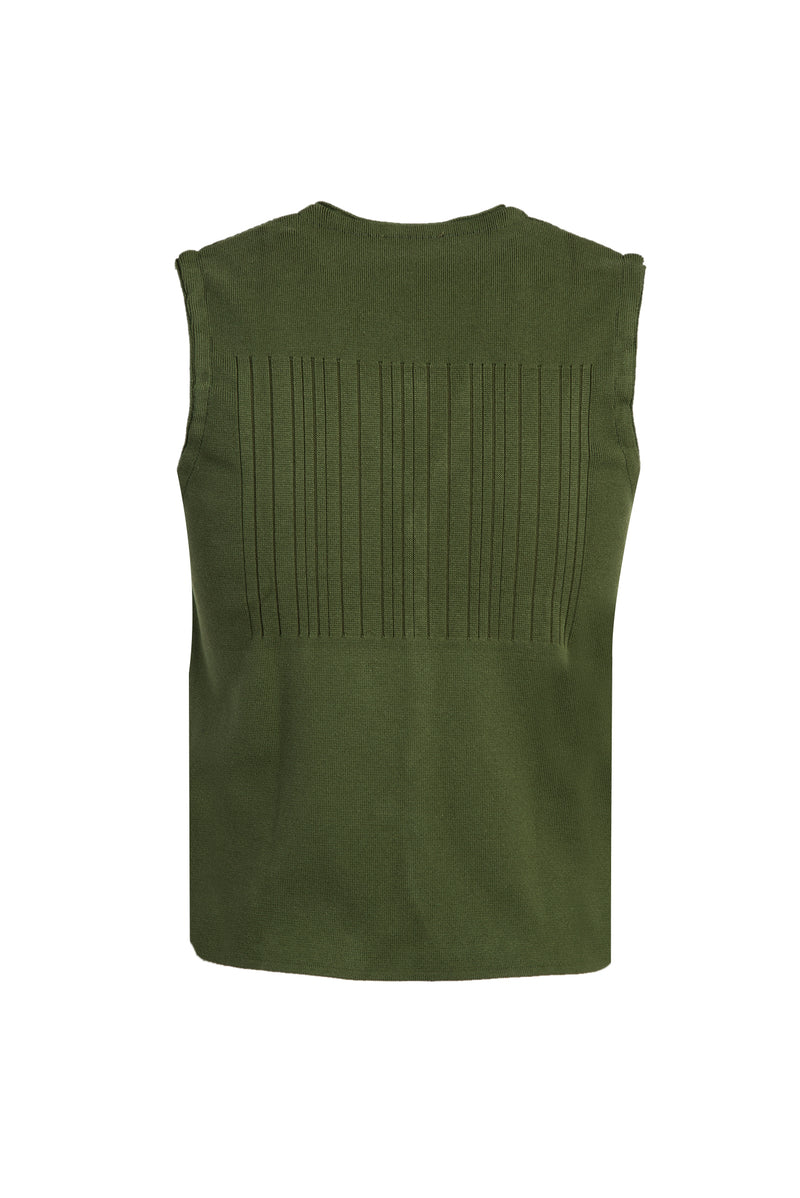 Yağ Yeşili-Olive Slim Fit Dar Kesim Triko Yelek