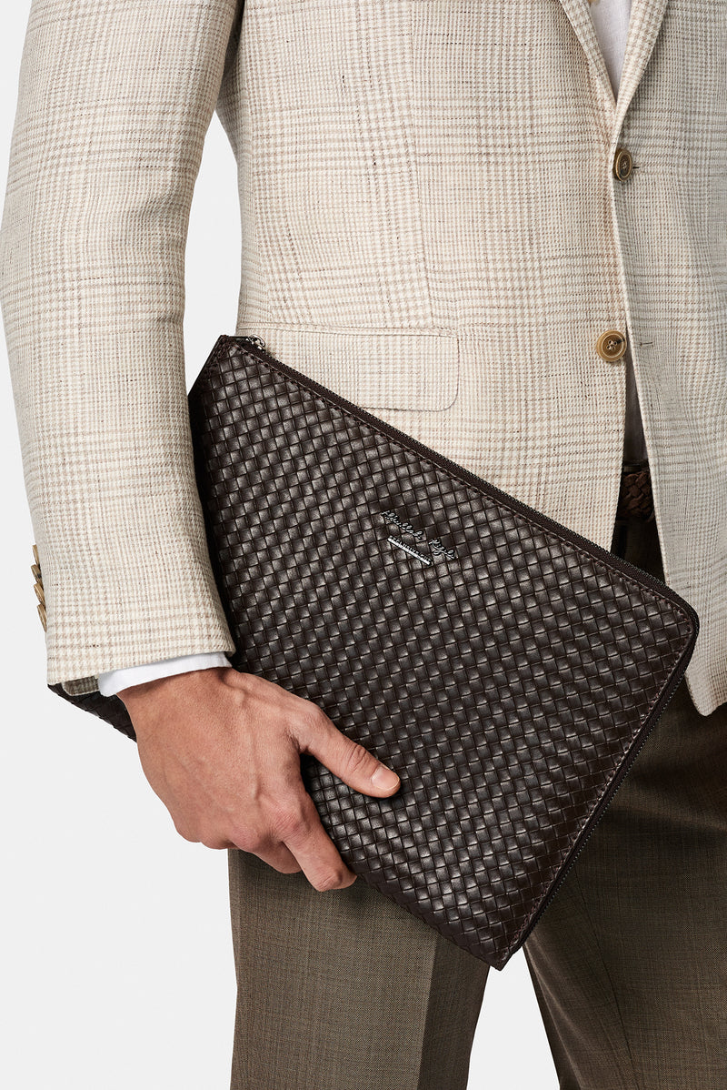 Koyu Kahve Desenli Deri Clutch El Çantas?-Abdullah Ki??l?