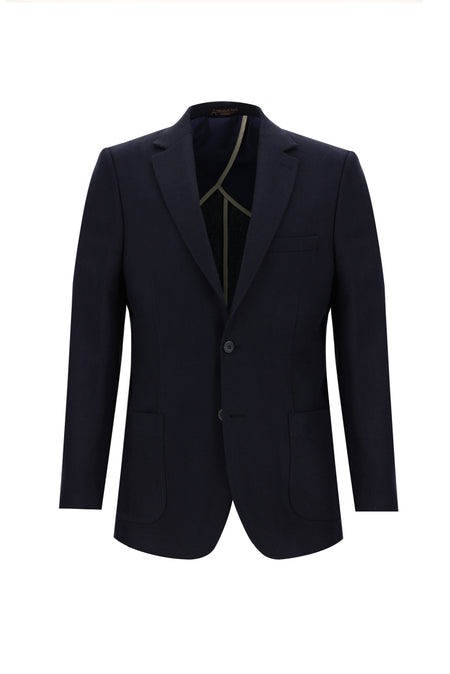 Koyu Lacivert Slim Fit Dar Kesim Yünlü Ceket