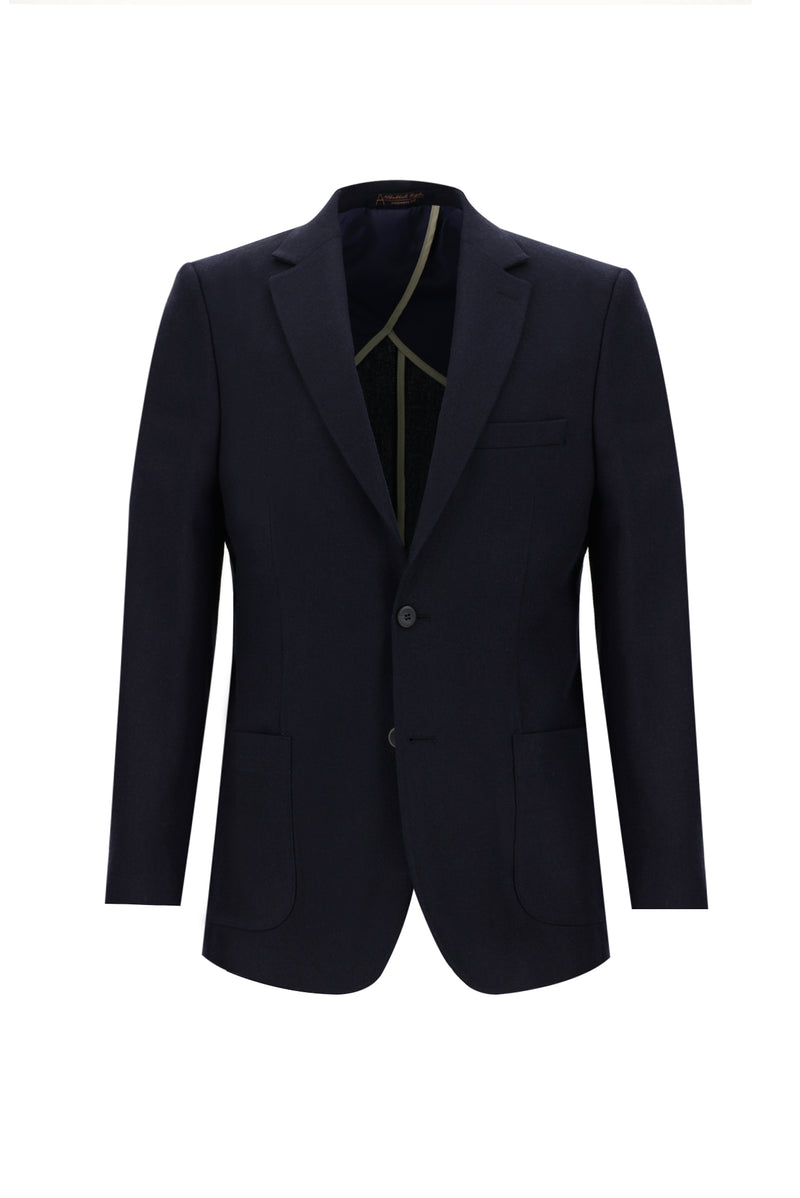 Koyu Lacivert Slim Fit Dar Kesim Yünlü Ceket