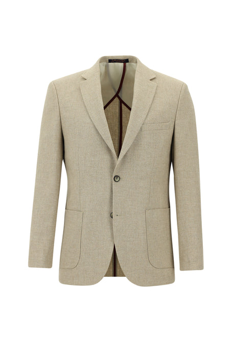 Orta Bej Slim Fit Dar Kesim Yünlü Ceket