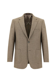 Koyu Bej Slim Fit Dar Kesim Yünlü Ceket