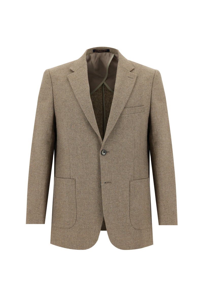 Koyu Bej Relaxed Fit Rahat Kesim Yünlü Ceket
