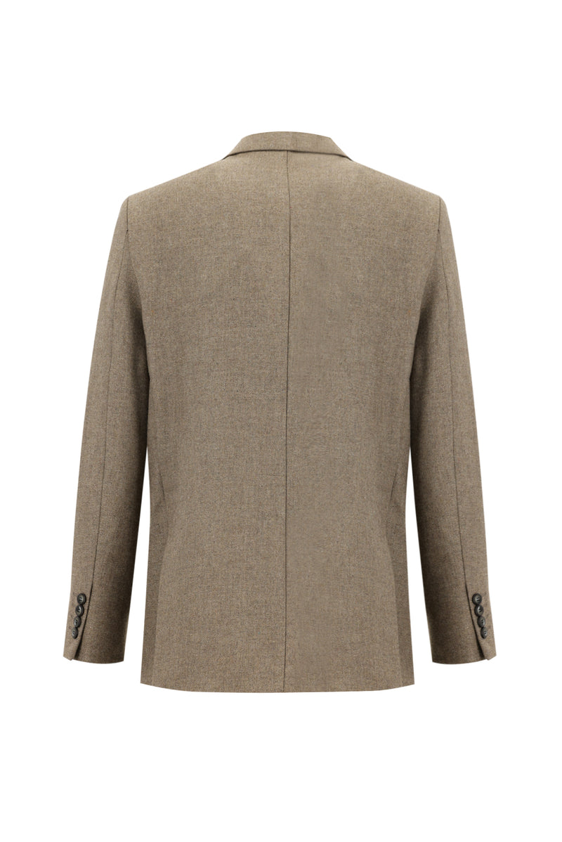 Koyu Bej Slim Fit Dar Kesim Yünlü Ceket