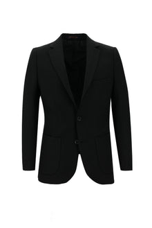 Siyah 7 Drop Slim Fit Dar Kesim Yünlü Desenli Ceket-Abdullah Ki??l?