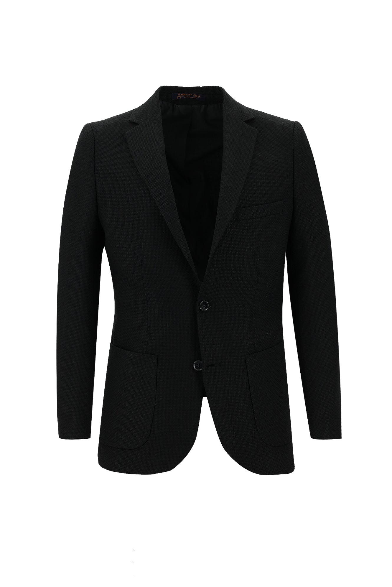 Siyah Slim Fit Dar Kesim Yünlü Desenli Ceket