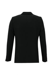 Siyah Relaxed Fit Rahat Kesim Yünlü Desenli Ceket