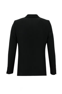 Siyah 7 Drop Slim Fit Dar Kesim Yünlü Desenli Ceket-Abdullah Ki??l?
