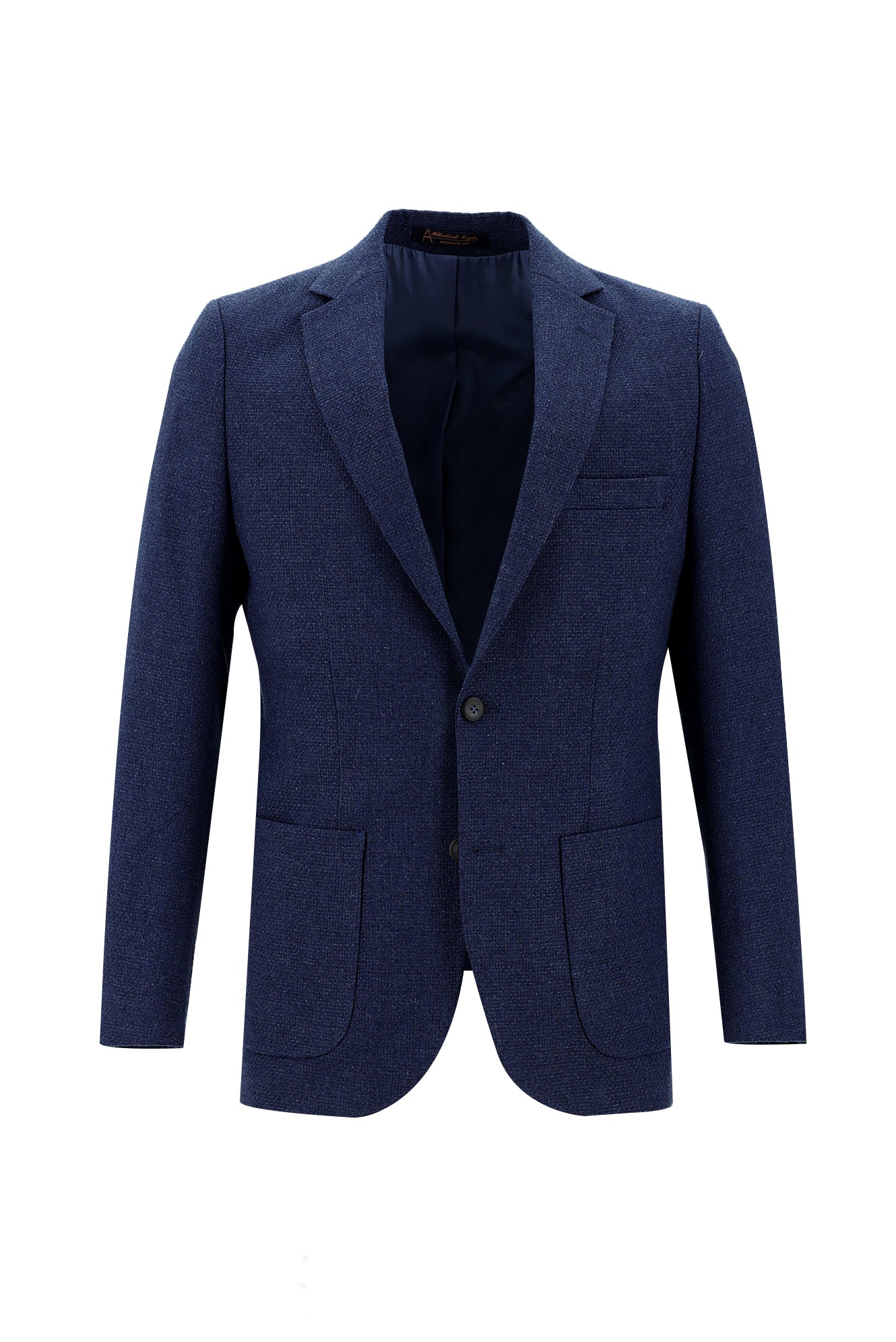 Koyu Mavi  Relaxed Fit Rahat Kesim Yünlü Desenli Ceket