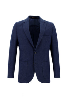 Koyu Mavi  7 Drop Slim Fit Dar Kesim Yünlü Desenli Ceket-Abdullah Ki??l?