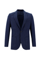 Koyu Mavi  Slim Fit Dar Kesim Yünlü Desenli Ceket