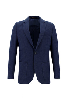 Koyu Mavi  Slim Fit Dar Kesim Yünlü Desenli Ceket