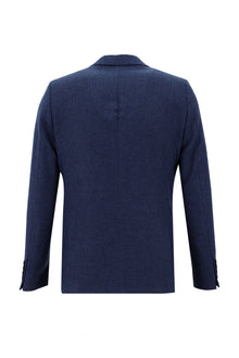 Koyu Mavi  Slim Fit Dar Kesim Yünlü Desenli Ceket