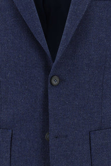 Koyu Mavi  Relaxed Fit Rahat Kesim Yünlü Desenli Ceket