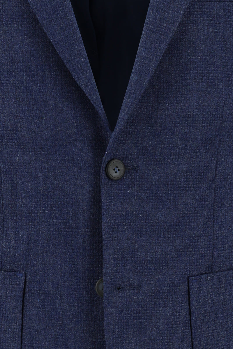 Koyu Mavi  Slim Fit Dar Kesim Yünlü Desenli Ceket