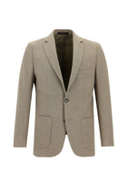 Orta Bej Slim Fit Dar Kesim Yünlü Desenli Ceket