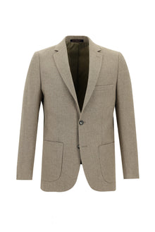 Orta Bej Slim Fit Dar Kesim Yünlü Desenli Ceket