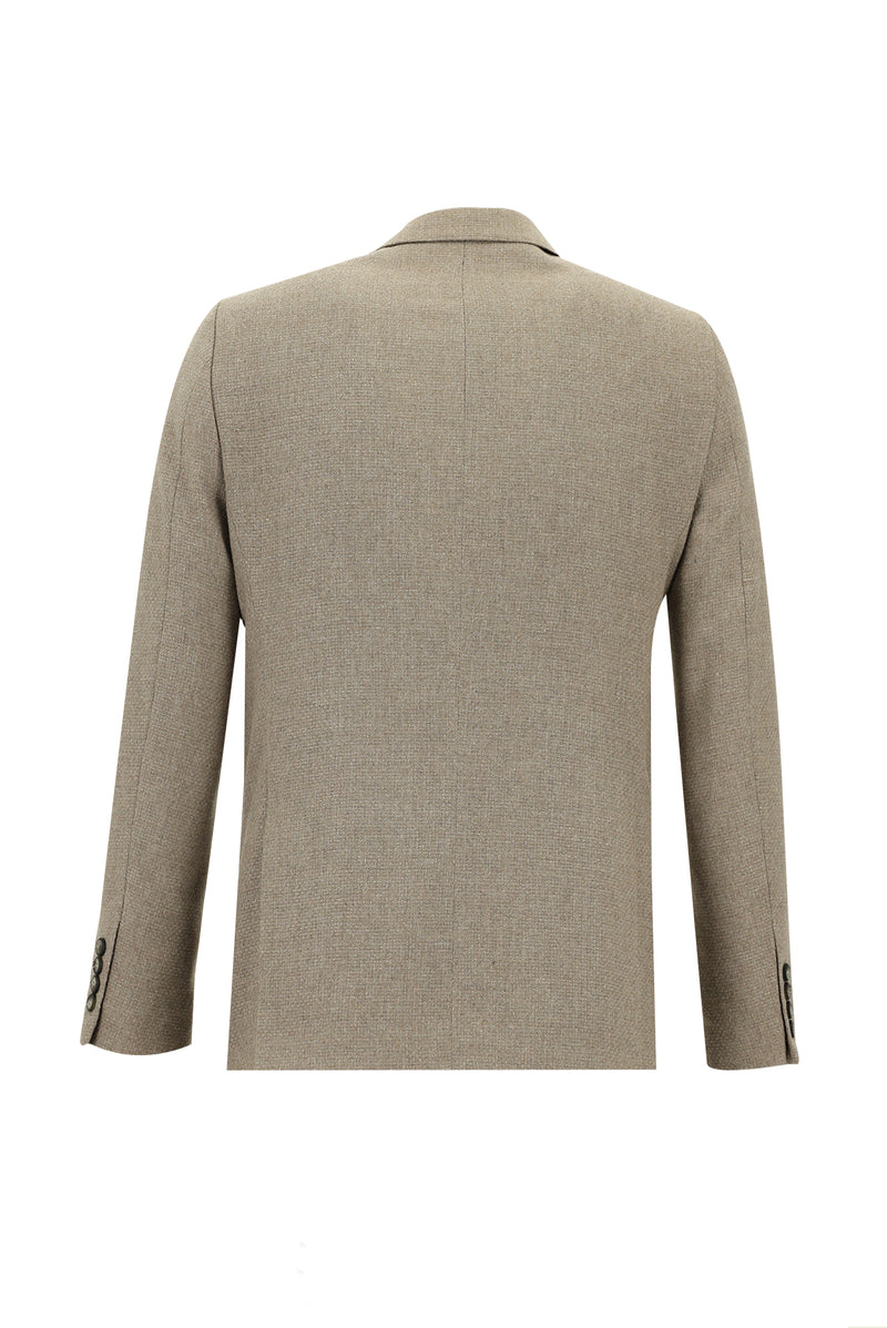 Orta Bej Slim Fit Dar Kesim Yünlü Desenli Ceket